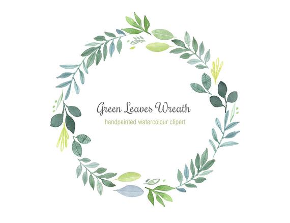 570x438 Hand Painted Watercolor Wreath Green Leaves Clipart Foliage Etsy - Watercolor Wreath Clipart