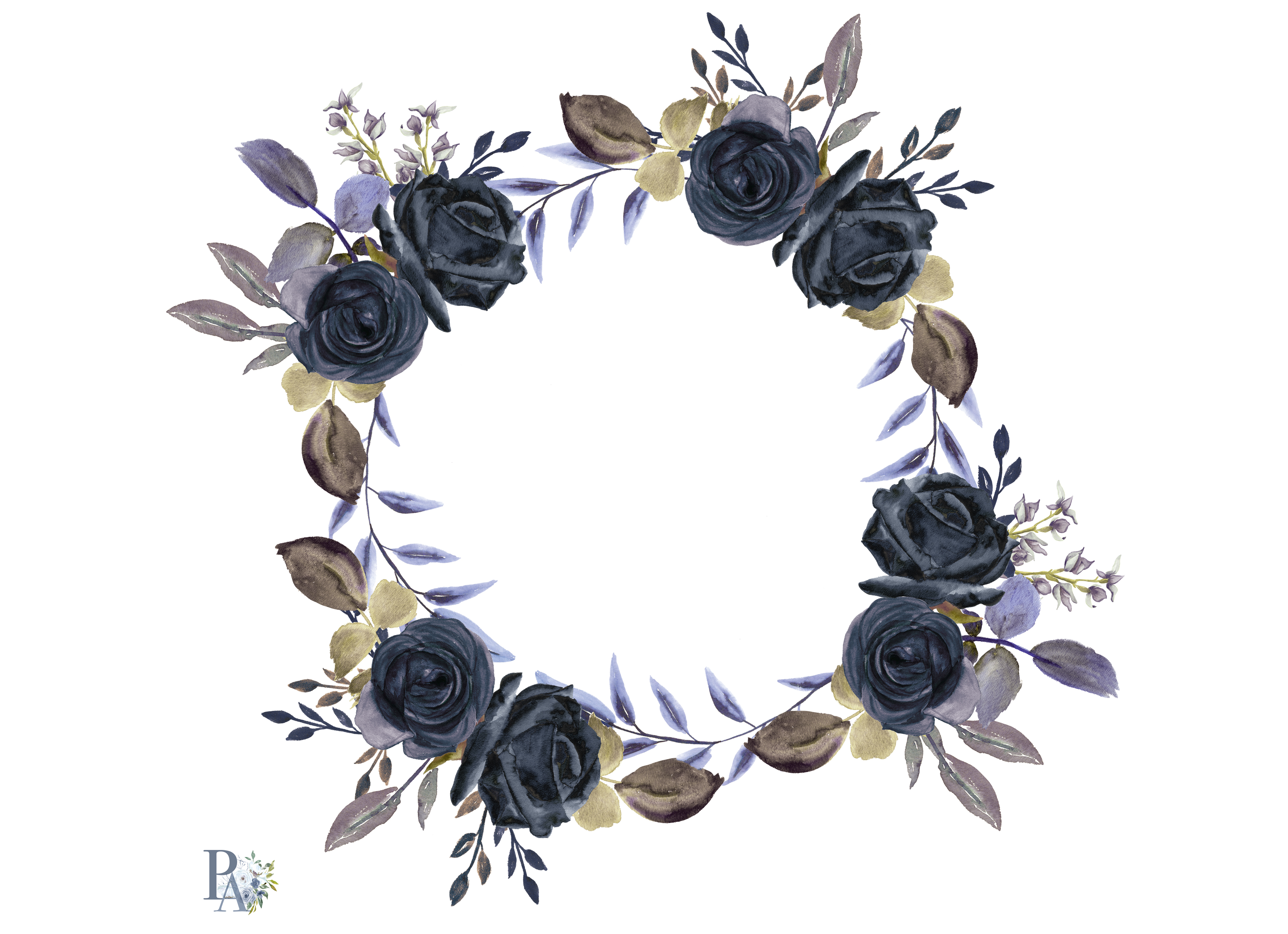 3874x2810 Black Roses Watercolor Wreath Clipart Hand Painted Roses Clipart - Watercolor Wreath Clipart