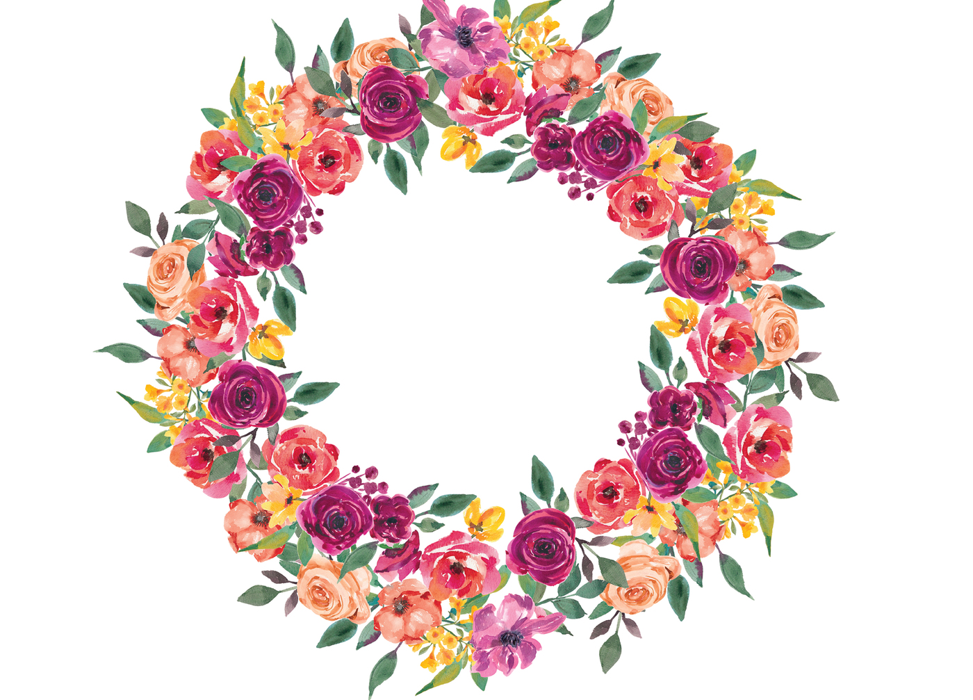 1400x1007 Watercolor Marsala And Orange Floral Wreath Clipart By Patishop - Watercolor Wreath Clipart