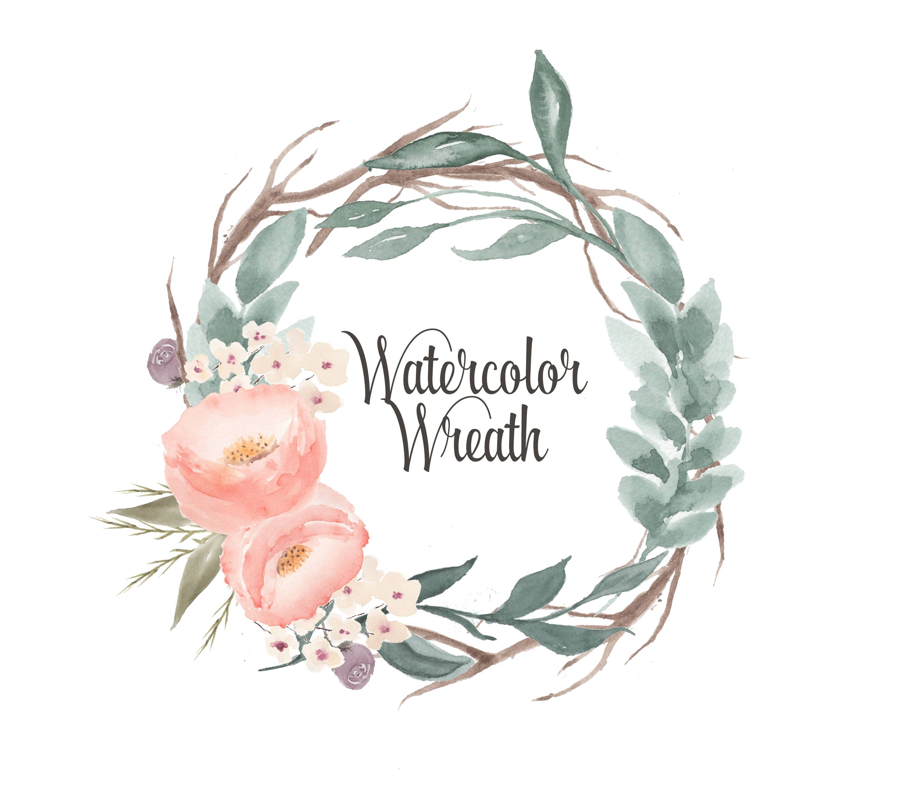 3000x2700 Watercolor Wreath Clipart, Floral Frames, Borders, Wedding Clipart - Watercolor Wreath Clipart