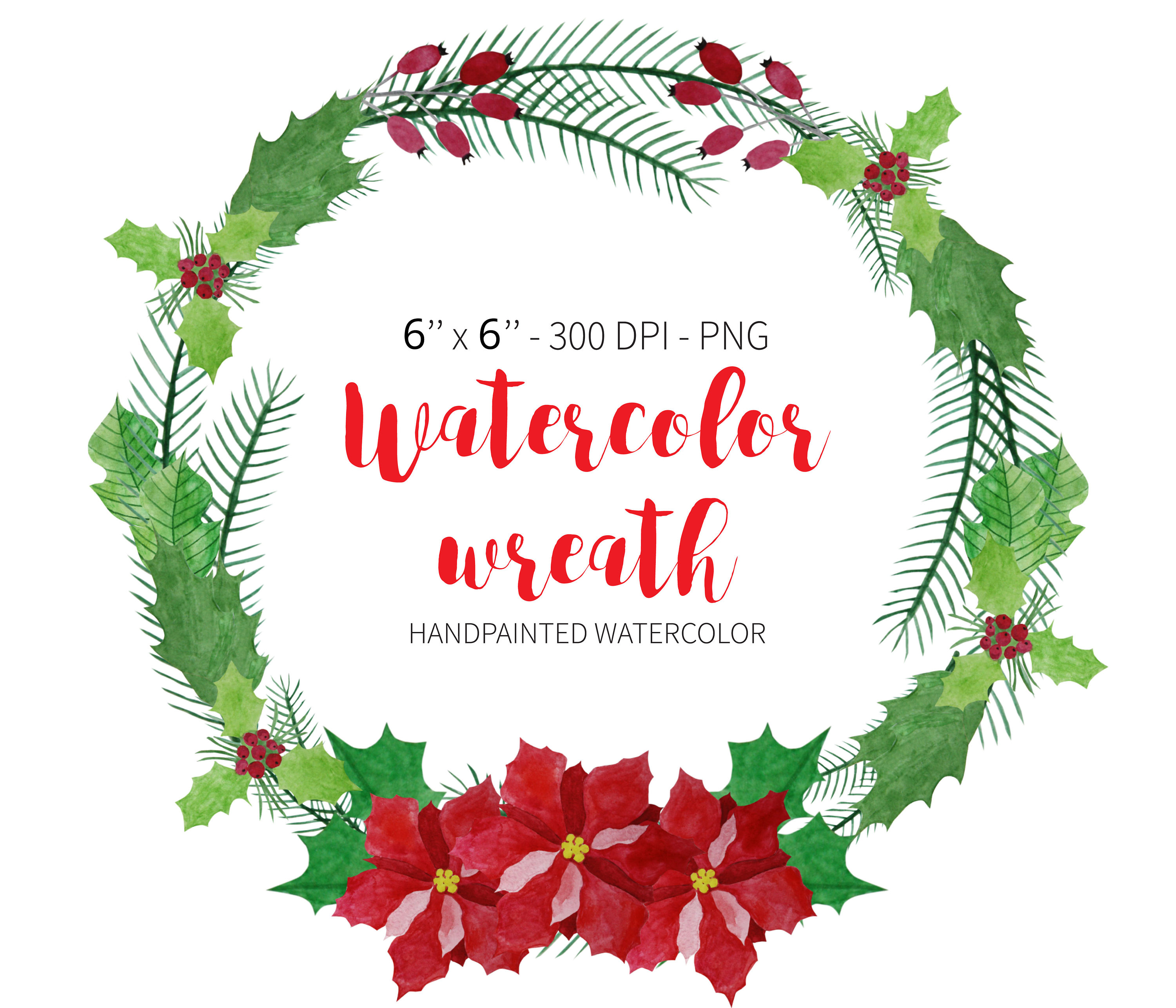3000x2571 Watercolor Wreath Clipart Poinsettia Wreath Christmas Etsy - Watercolor Wreath Clipart