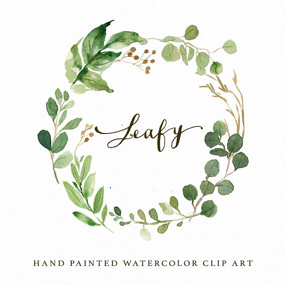 570x570 Watercolor Leaf Wreath Clipart Leafyhand Paintedwedding Design - Watercolor Wreath Clipart