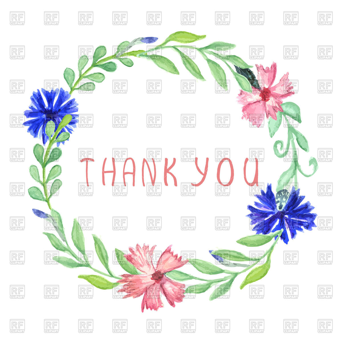 1200x1200 Watercolor Wreath With Leaves, Cornflowers And Pink Cloves - Watercolor Wreath Clipart