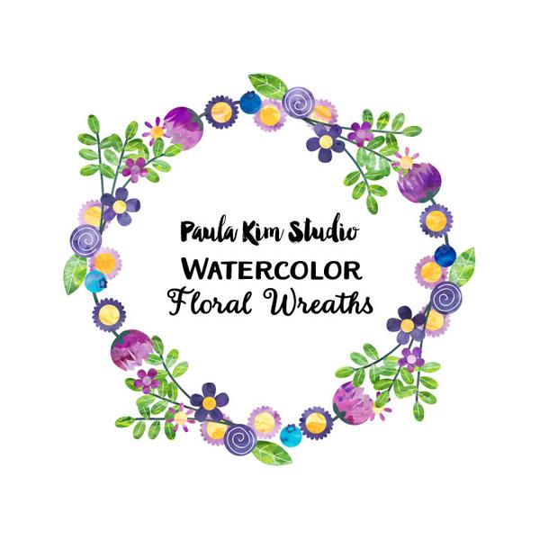 600x600 Floral Watercolor Wreaths Paula Kim Studio - Watercolor Wreath Clipart