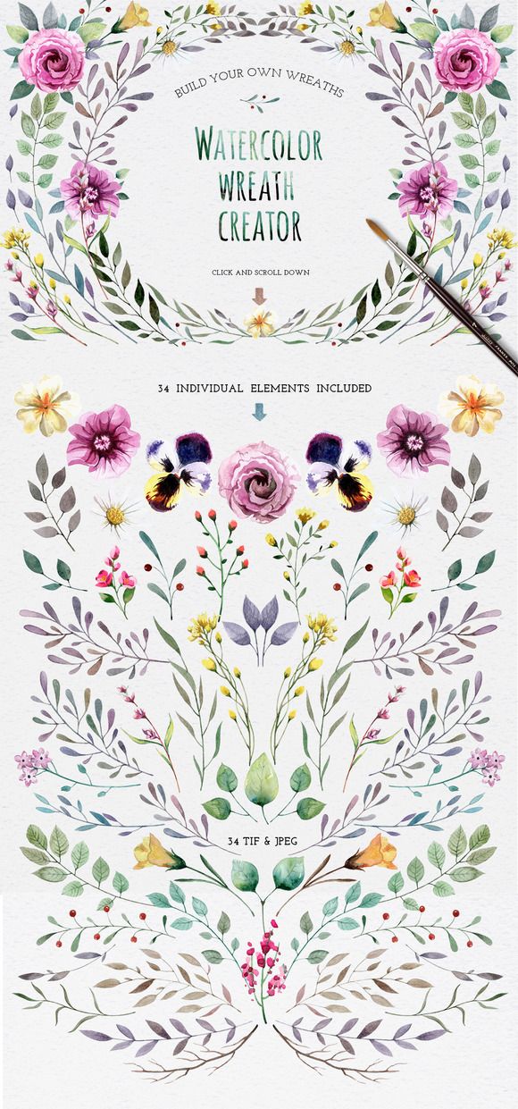 580x1241 Watercolour Elements. Wreath Creator Wreaths - Watercolor Wreath Creator