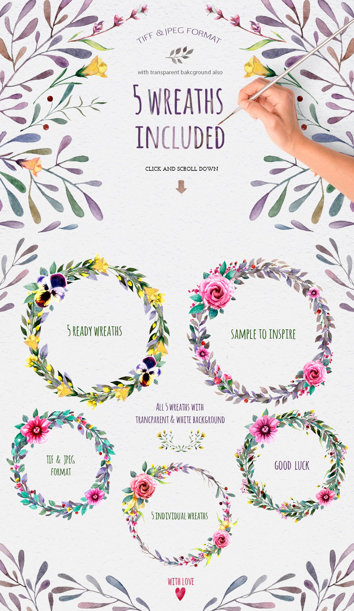 1160x2000 Watercolour Elements. Wreath Creator Watercolor And Illustrations - Watercolor Wreath Creator