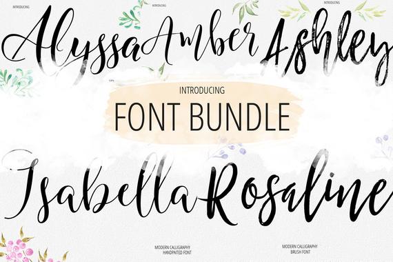 570x380 Font Bundle Digital Font Calligraphy Handwritten Script Etsy - Watercolor Writing Font