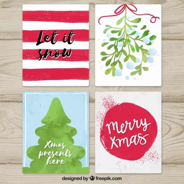626x626 Pack Of Watercolor Christmas Cards Vector Free Download - Watercolor Xmas Cards