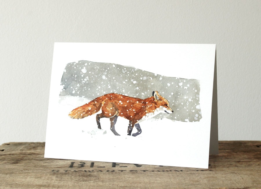 900x653 Red Fox In Snow Watercolor Christmas Card David Scheirer Watercolors - Watercolor Xmas Cards