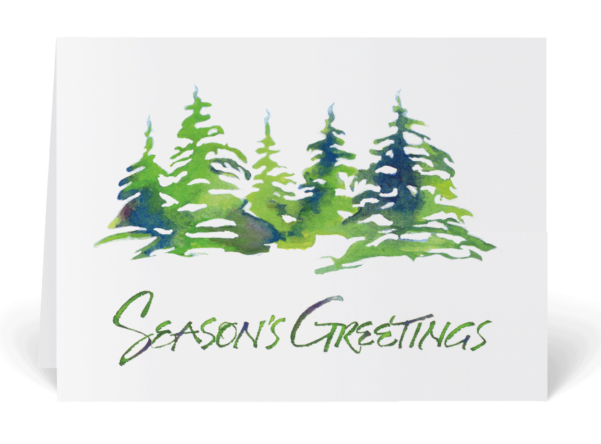 876x648 Rustic Watercolor Trees Holiday Card [4607] Harrison Greetings - Watercolor Xmas Cards