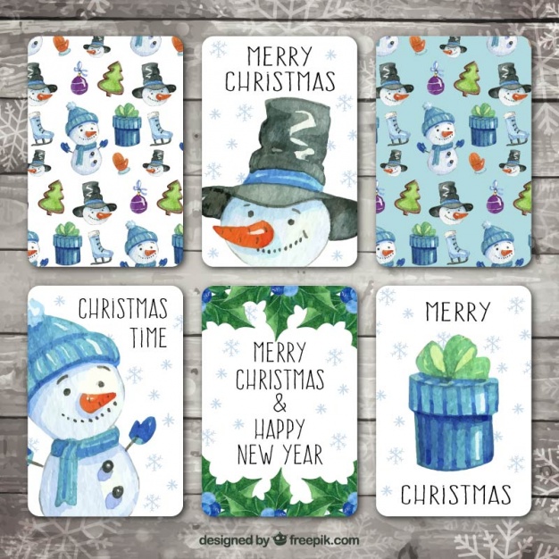 626x626 Set Of Beautiful Watercolor Christmas Cards Vector Free Download - Watercolor Xmas Cards