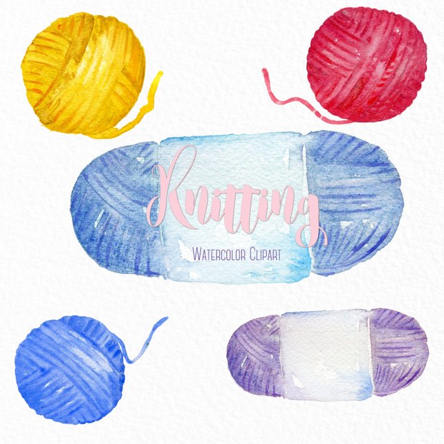 642x642 Knitting Watercolor Clip Art Hand Drawn. Yarn Needles Etsy - Watercolor Yarn