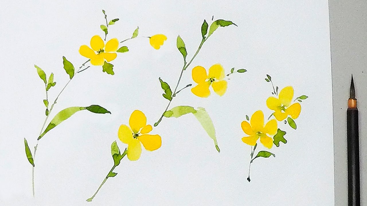 1280x720 Lvl2 Watercolor Tutorial How To Paint Yellow Flowers - Watercolor ...