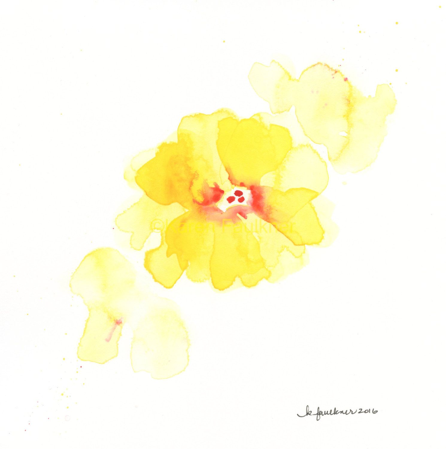 1490x1500 Original Watercolor Flower Painting Splash Of Yellow In 2018 - Watercolor Yellow Flowers