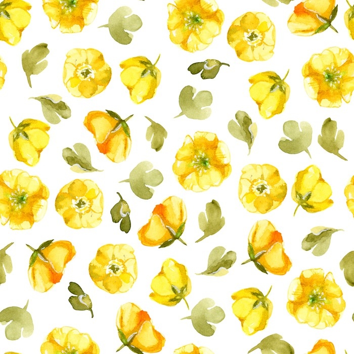 700x700 Seamless Pattern Of Watercolor Yellow Flower Isolate On White - Watercolor Yellow Flowers