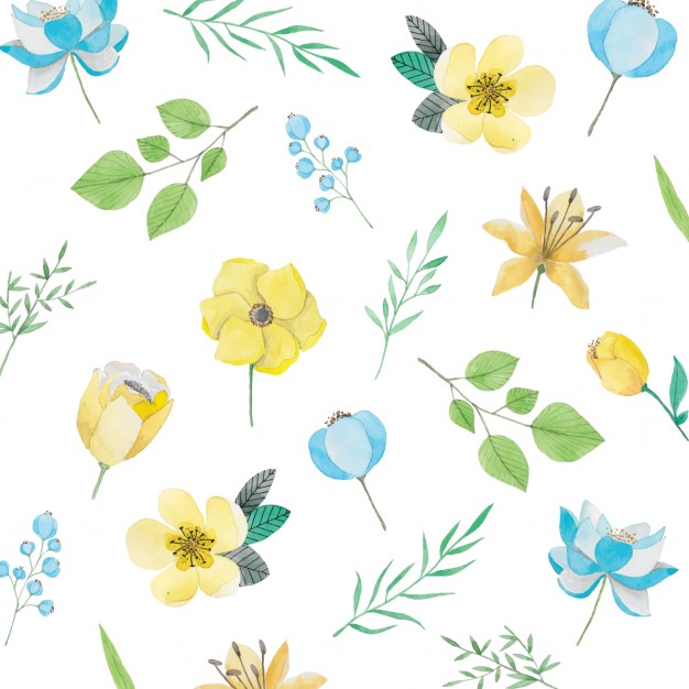 626x626 Watercolor Pattern With Yellow And Blue Flowers Vector Free Download - Watercolor Yellow Flowers