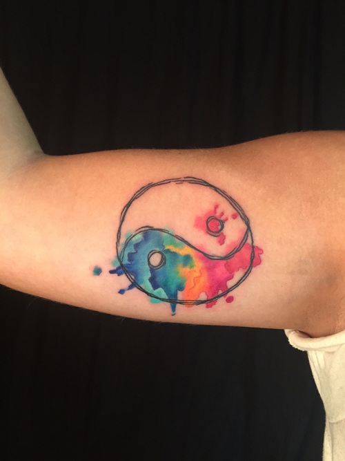 500x667 Yin And Yang Watercolour Tattoo On We Heart It - Watercolor Yin Yang Tattoo