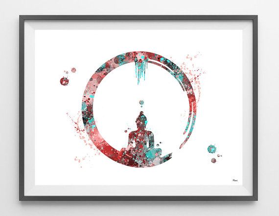 570x442 Enso Zen Circle Watercolor Print Buddhist Symbol By Mimiprints - Watercolor Zen Circle