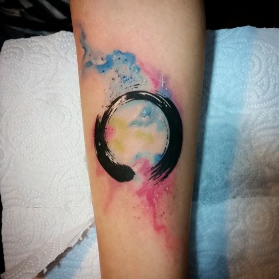 564x564 Watercolor Zen Enso Circle Tattoo Design For Forearm - Watercolor Zen Circle