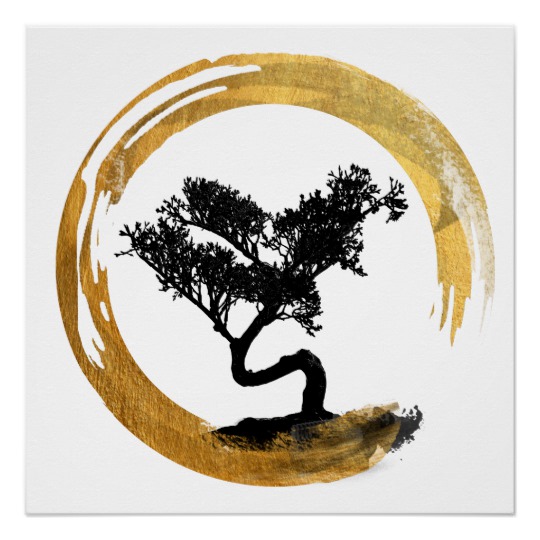 540x540 Bonsai Tree. Zen Enso Circle. Watercolor Art Poster Zazzle.ca - Watercolor Zen Circle