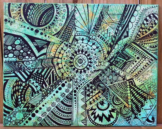 570x455 Watercolor Zentangle Acrylic Abstract Painting 16 By Etsy - Watercolor Zentangle