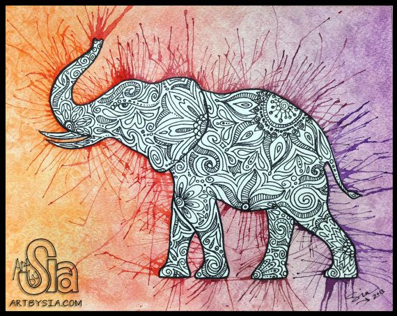 570x453 Watercolor Zentangle Elephant - Watercolor Zentangle
