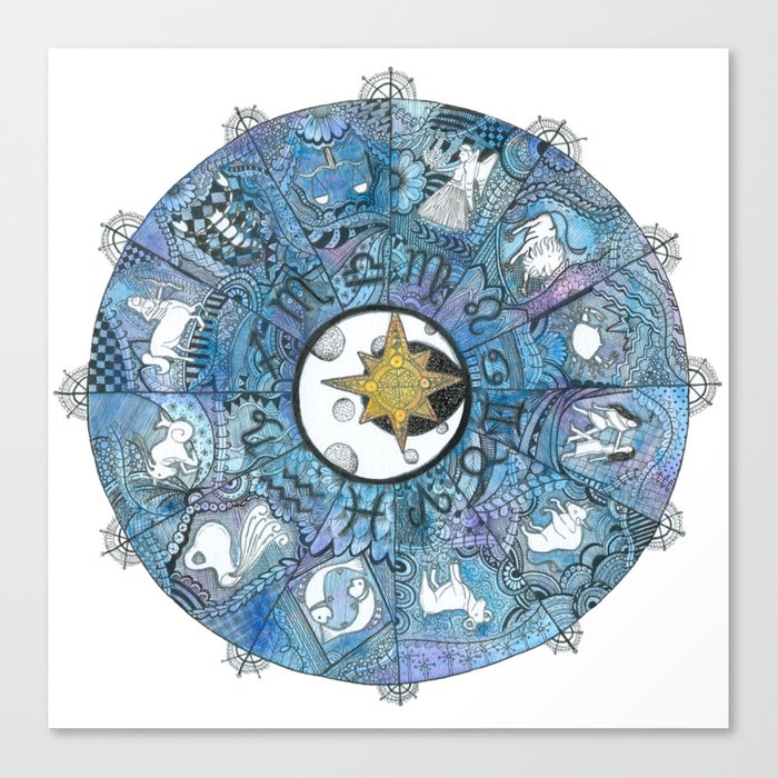700x700 Watercolor Zentangle Zodiac Chart Canvas Print By Allygracie - Watercolor Zentangle