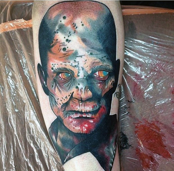 600x590 90 Zombie Tattoos For Men - Watercolor Zombie