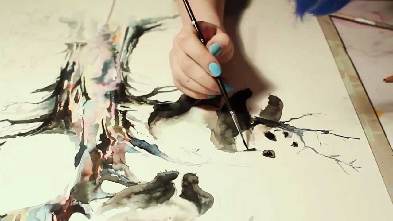 1280x720 Lora Zombie Panda Tree Speed Painting - Watercolor Zombie