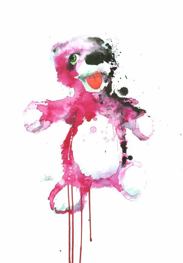 600x862 A Cute Pink Teddy Has A Dark Side In This Splatter Watercolor - Watercolor Zombie