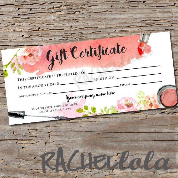 570x570 Printable Gift Certificate Template, Custom, Watercolor Makeup - Watercolors Gift Certificates