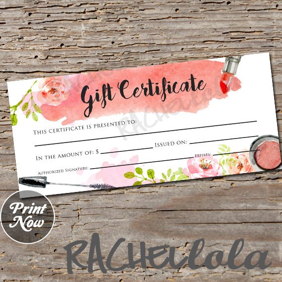 570x570 Watercolor Makeup Printable Gift Certificate Template Spring Etsy - Watercolors Gift Certificates
