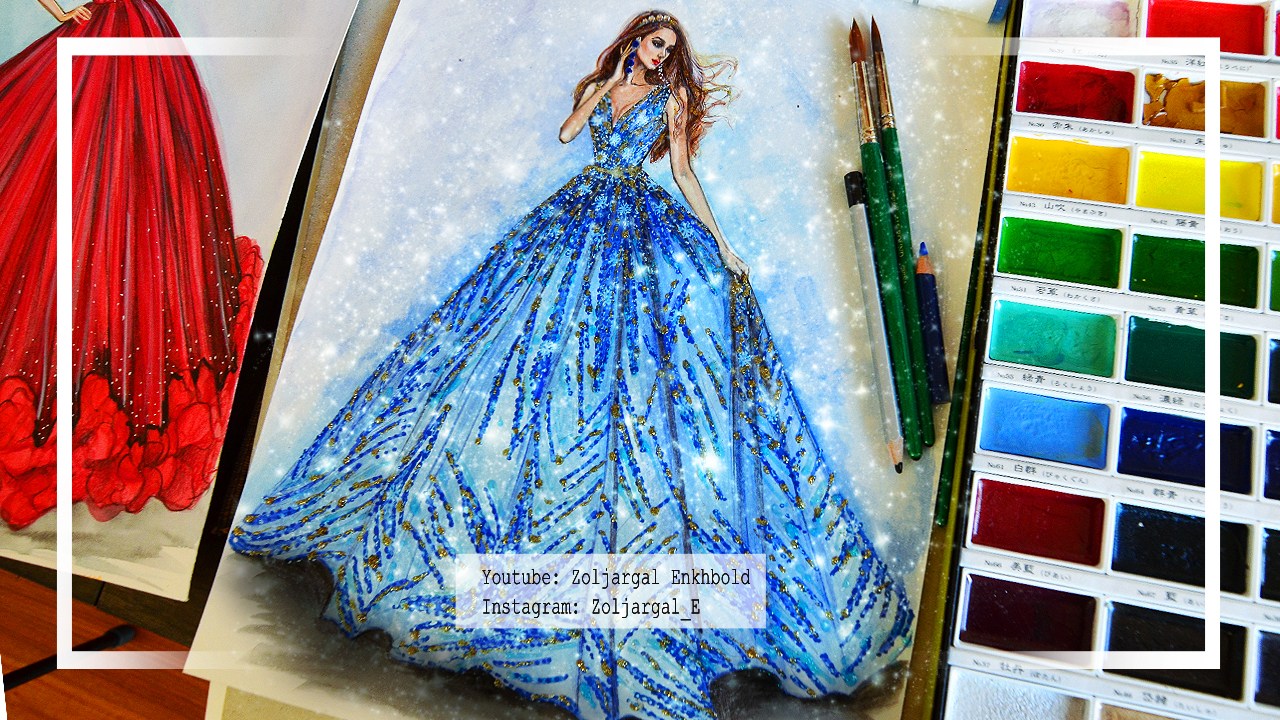 1280x720 How To Paint Green Ombre Gown By Elie Madi - Watercolors High Fashion
