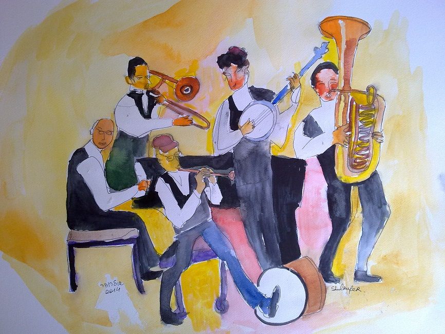 866x650 Jazz Band (Janna Shulrufer - Watercolors Jazz