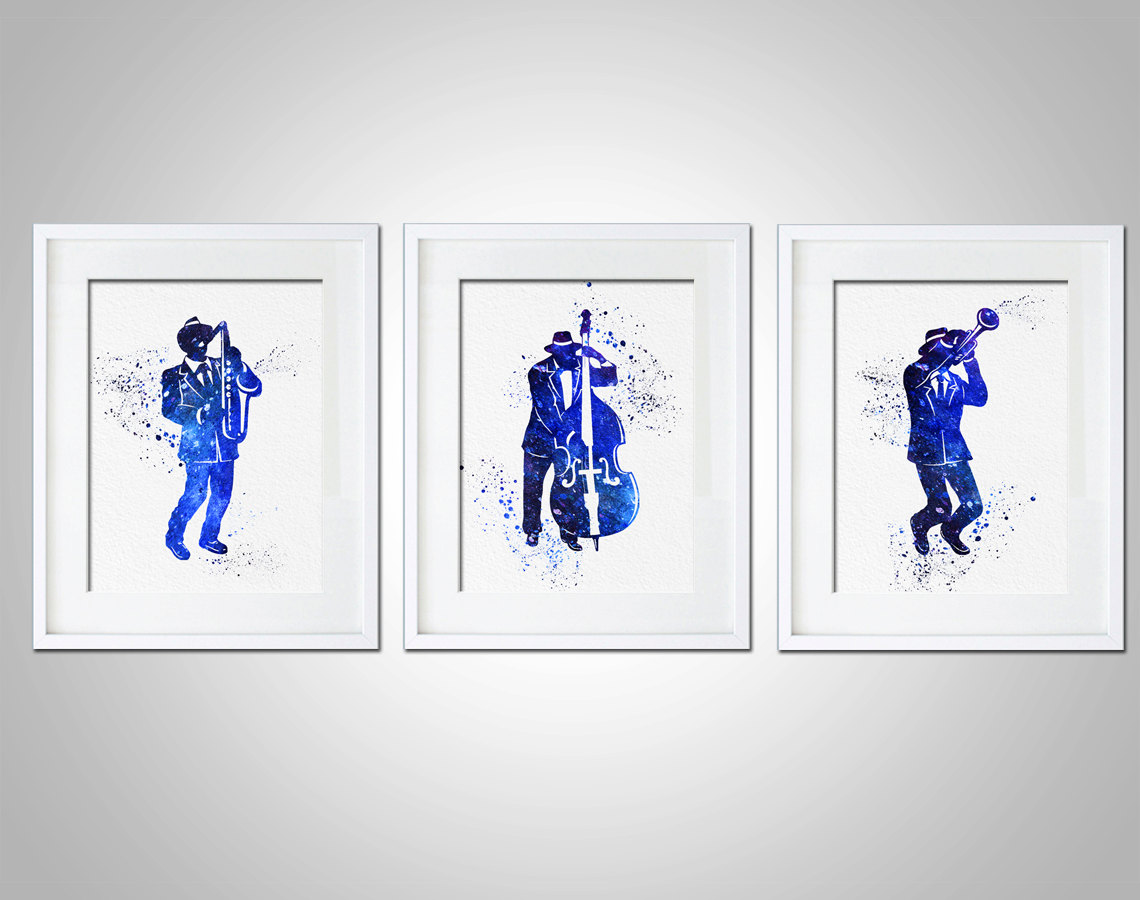 1140x900 Watercolor Art Print Jazz Band Set Of 3 Modern 8x10 Wall Art Decor - Watercolors Jazz