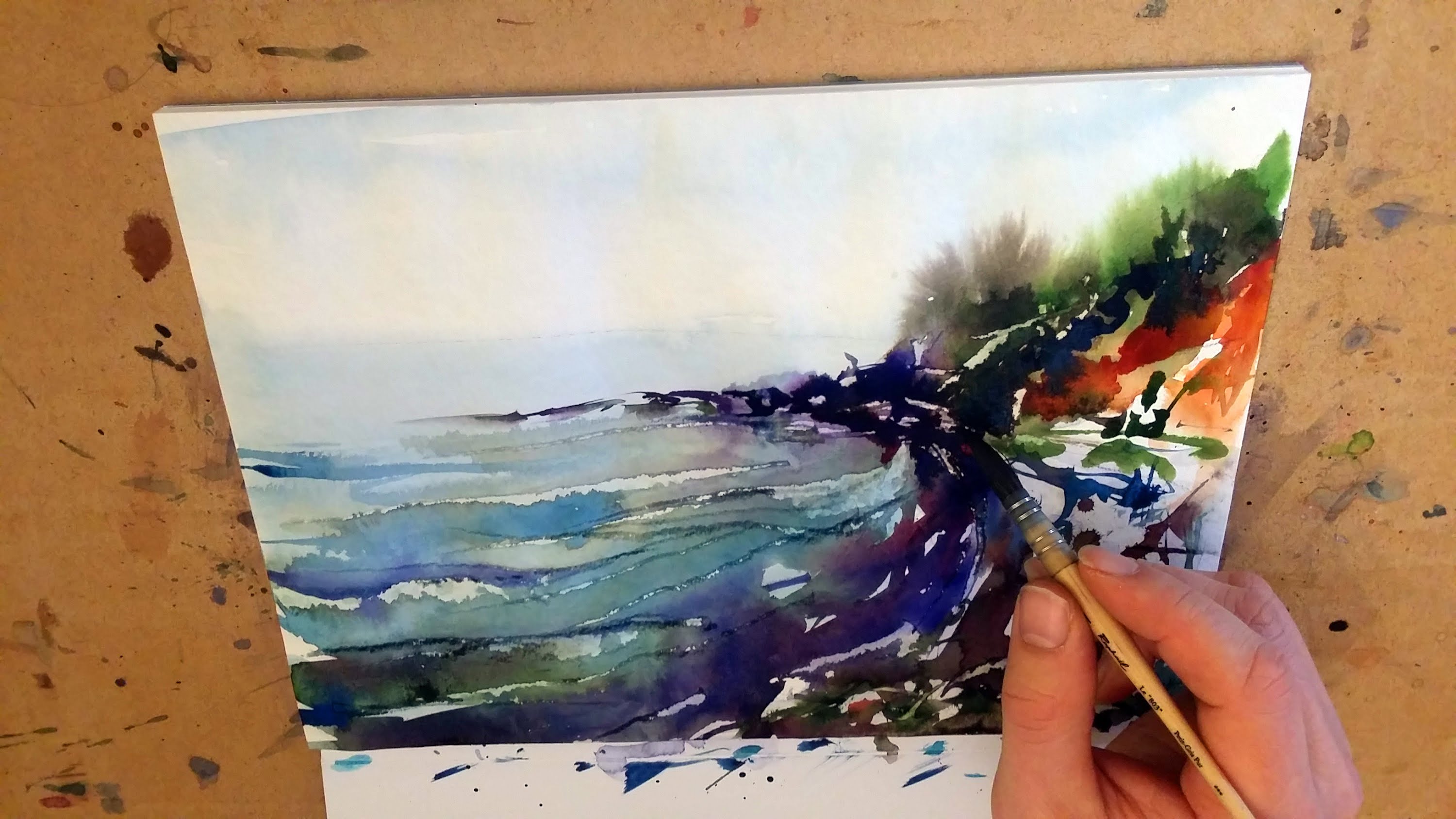 3000x1688 Watercolor Paintings Landscape Demo Rainy Beach By Mikko - Watercolors Radio