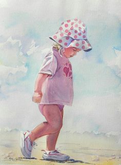 236x323 Nursery Wall Art, Beach Girl Art Print, Beach Painting, Nursery - Watercolour Paintings Of Children