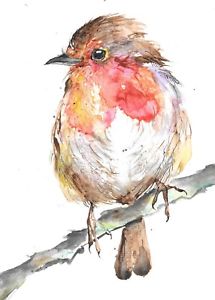 215x300 Original Watercolour Painting Robin Print Contemporary Signed Pop - Watercolour Robin