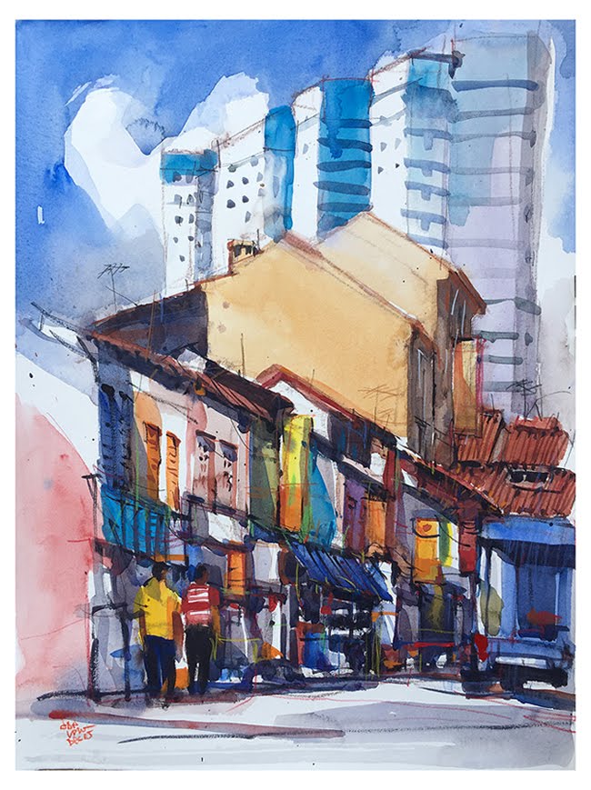 650x869 Plein Air Dunlop Street, Little India Singapore (Watercolour Painting) - Watercolour Singapore