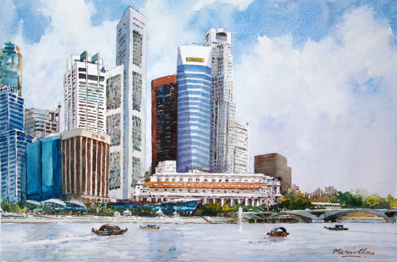 800x529 Singapore Cityscape - Watercolour Singapore