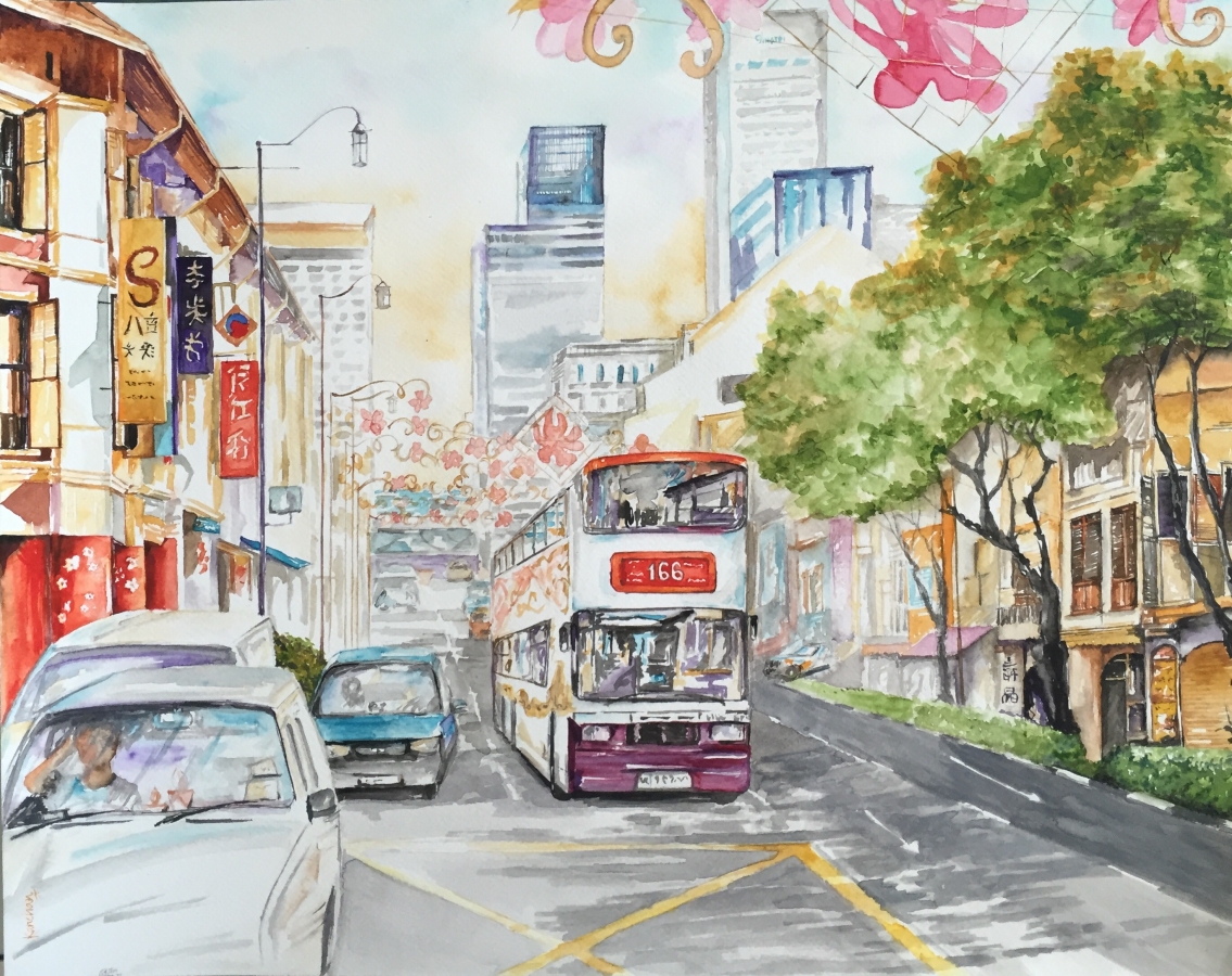 1135x900 Singapore Sights Chinatown - Watercolour Singapore