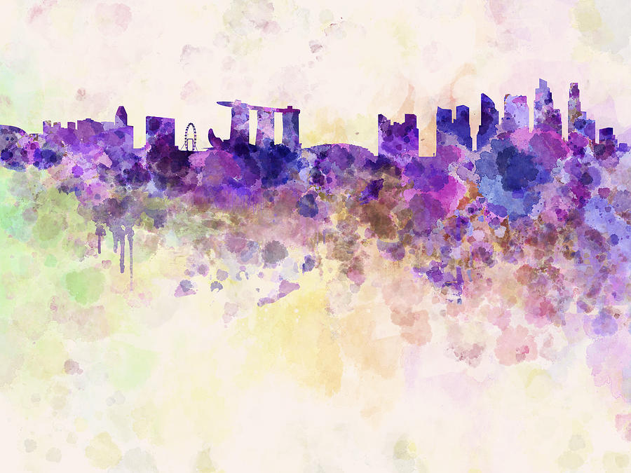 900x675 Singapore Skyline In Watercolour Background Digital Art By Pablo - Watercolour Singapore