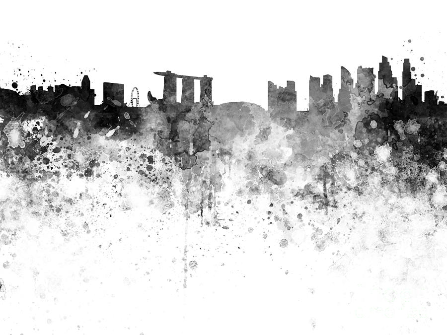 900x675 Singapore Skyline In Watercolour On White Background Painting By - Watercolour Singapore
