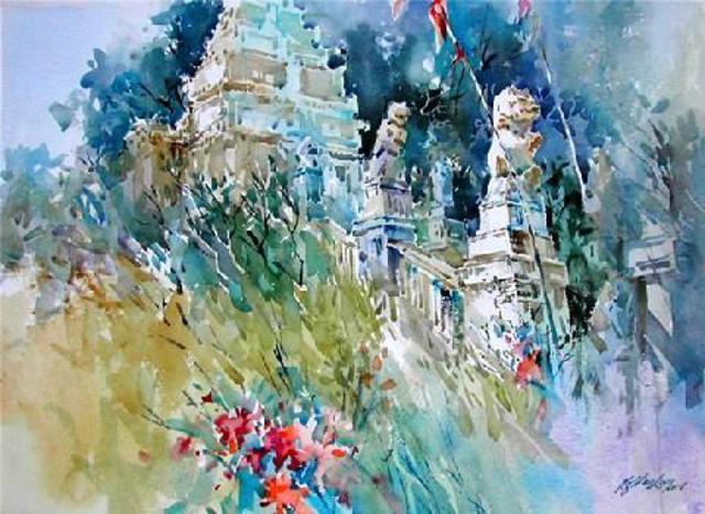640x467 Singapore Watercolour Society Artist Ng Woon Lam Artwork Kehen - Watercolour Singapore