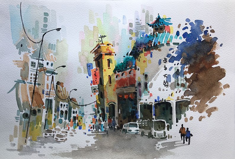 794x539 Tyrwhitt Road, Singapore Watercolour Painting 19x28cm - Watercolour Singapore