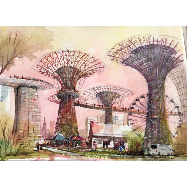 640x640 Watercolour Painting Gardens By The Bay, Singapore, Design Amp Craft - Watercolour Singapore