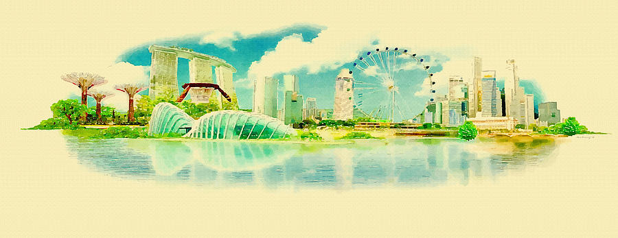 900x347 Illustration Of Singapore In Watercolour Digital Art By Don Kuing - Watercolour Singapore