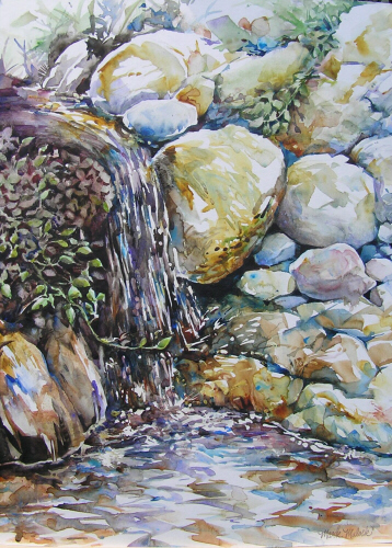 358x500 - Waterfall Watercolor Painting