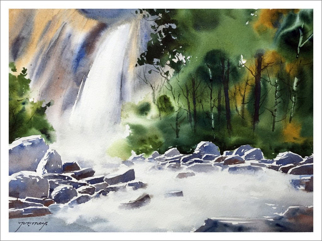 1024x768 Paint A Waterfall In Watercolor ~ Step By Step ~ - Waterfall Watercolor Painting