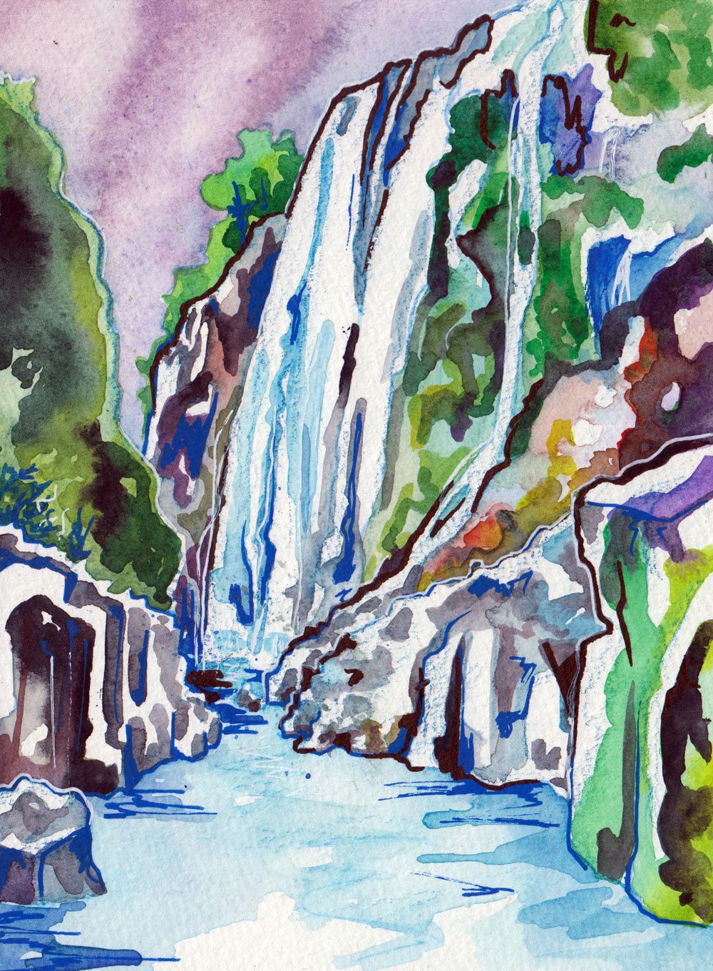 1000x1361 Tamul Falls In Mexico - Waterfall Watercolor Painting